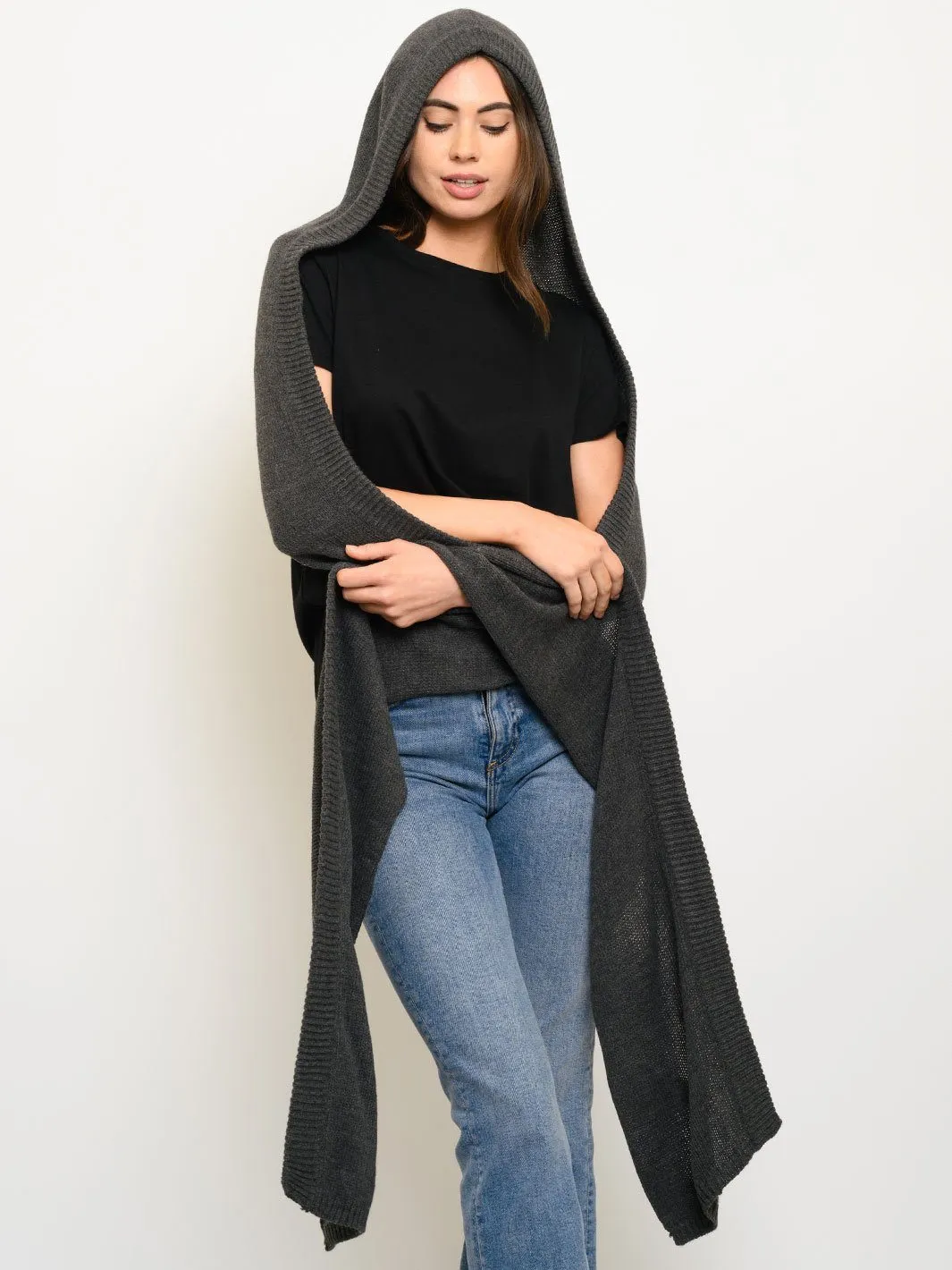 WOMEN'S MUFFLER SWEATER KNIT HOODED SCARF