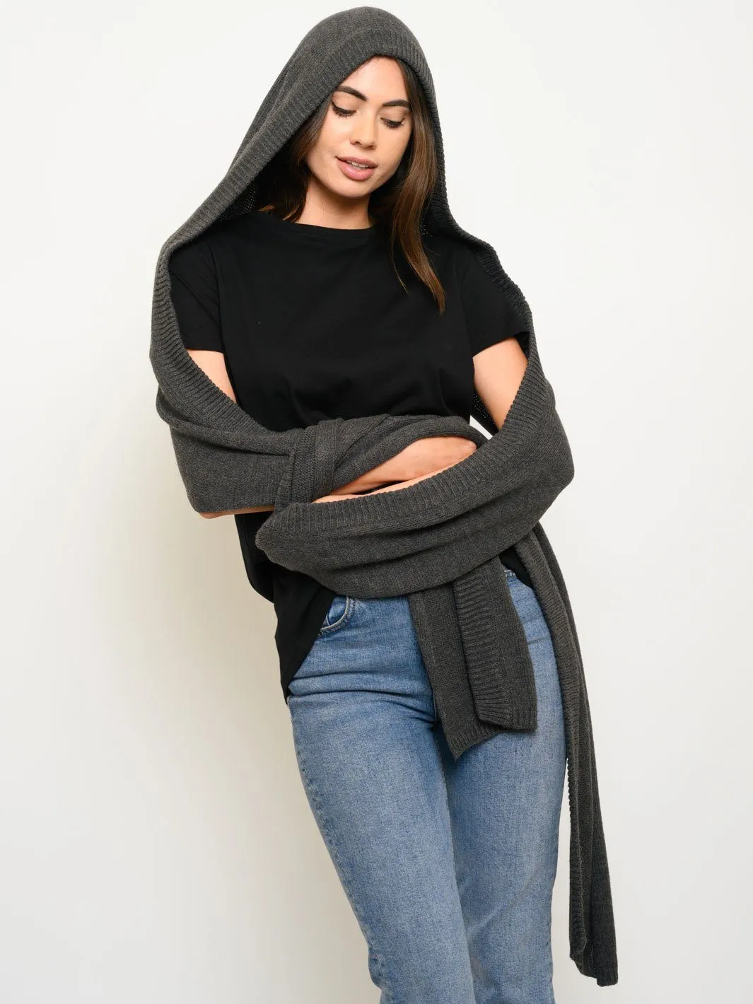WOMEN'S MUFFLER SWEATER KNIT HOODED SCARF