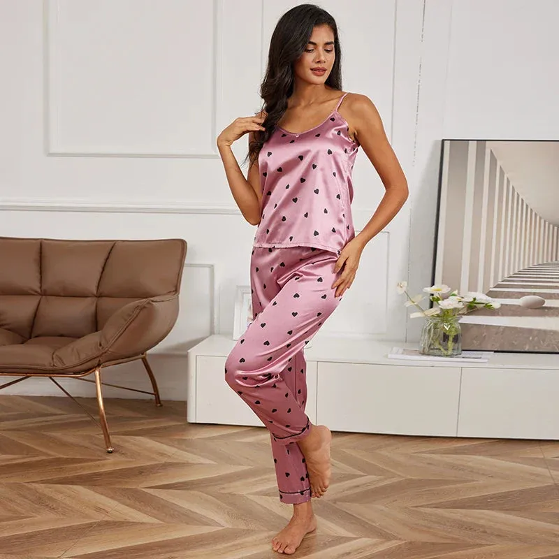 Women's Pijamas Sexy Lingerie Silk Pajamas Set Sleepwear Satin Cami Vest with Trousers Nightwear Pyjama
