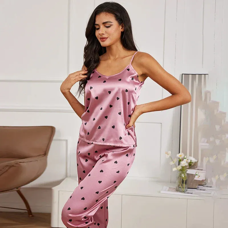 Women's Pijamas Sexy Lingerie Silk Pajamas Set Sleepwear Satin Cami Vest with Trousers Nightwear Pyjama