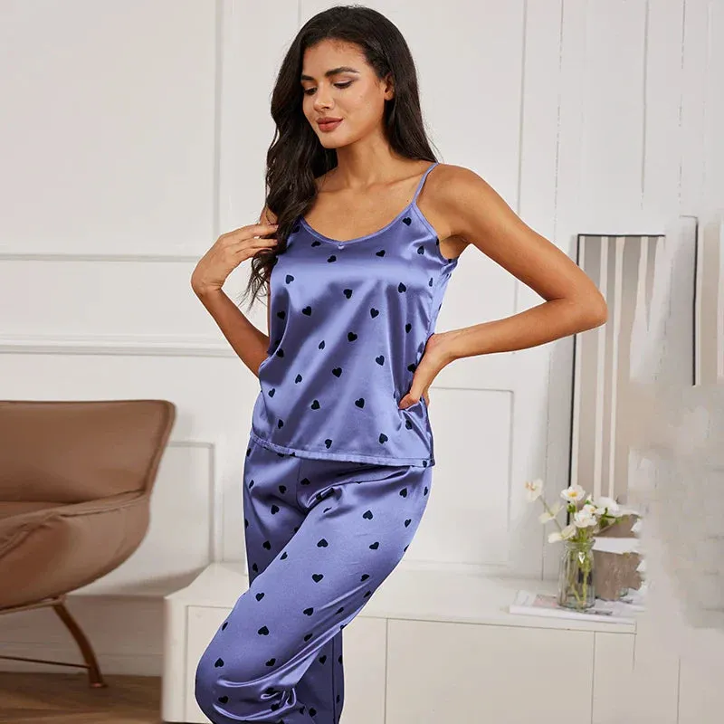 Women's Pijamas Sexy Lingerie Silk Pajamas Set Sleepwear Satin Cami Vest with Trousers Nightwear Pyjama