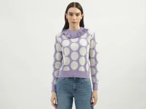 Women's Regular Fit Flutter Neck Polka Dot Sweaters