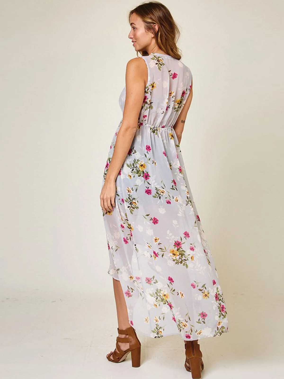 WOMEN'S SLEEVELESS SELF TIE FLORAL CARDIGAN