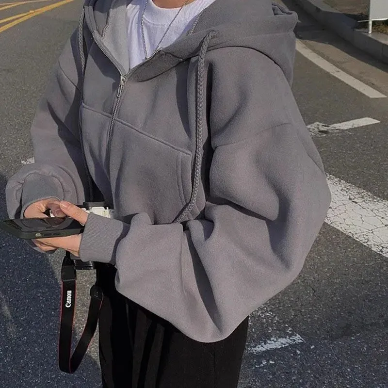 Women's Zipper Hooded Crop Sweatshirt