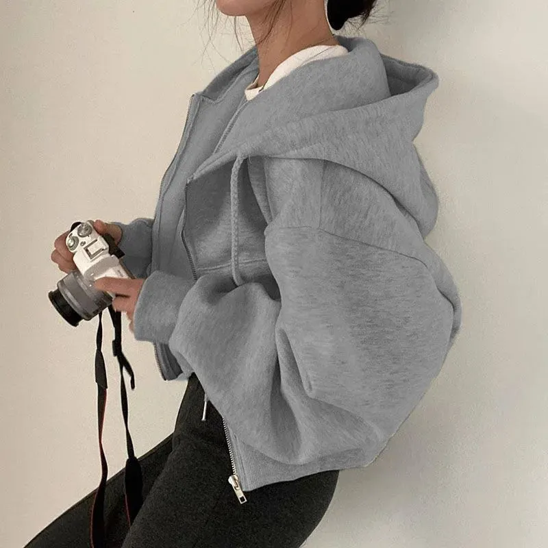 Women's Zipper Hooded Crop Sweatshirt