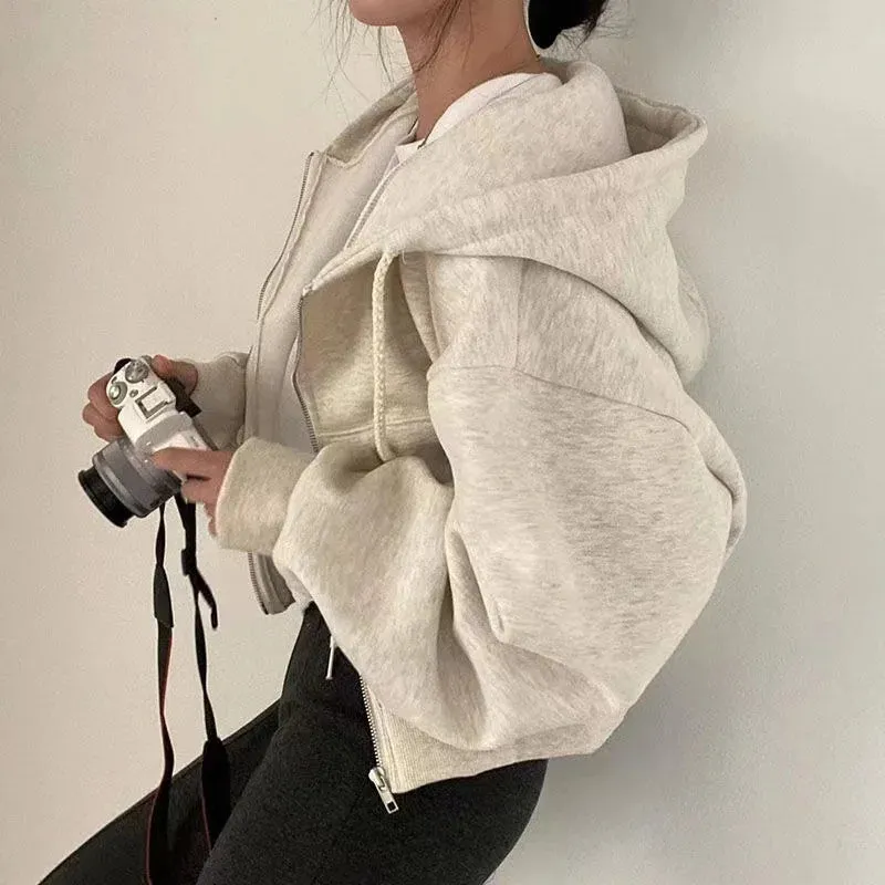 Women's Zipper Hooded Crop Sweatshirt