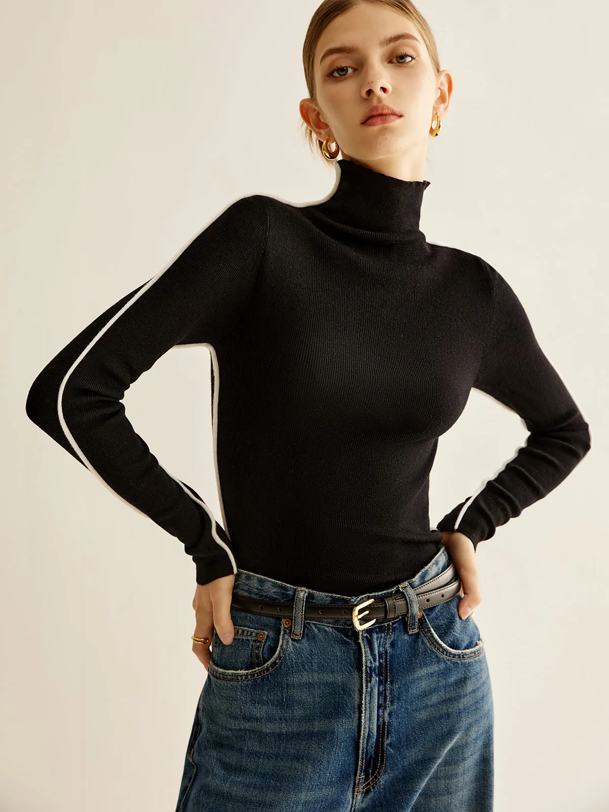 Wool-Blend Mock-Neck Knit Top
