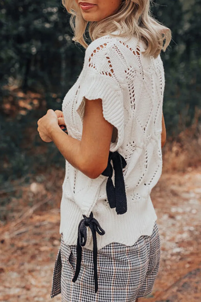 WT3078 Crochet Short Sleeve Shirt Outerwear