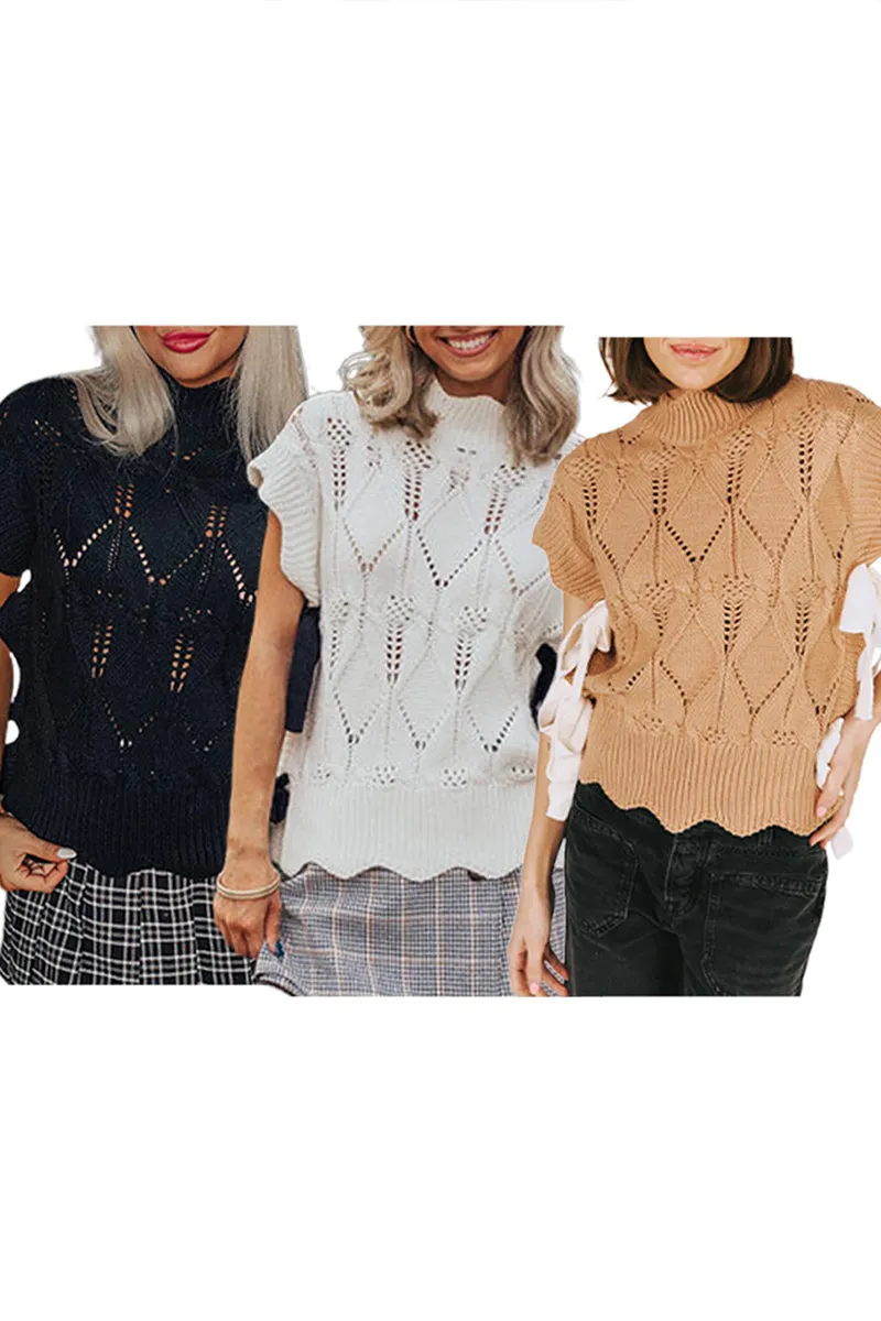 WT3078 Crochet Short Sleeve Shirt Outerwear
