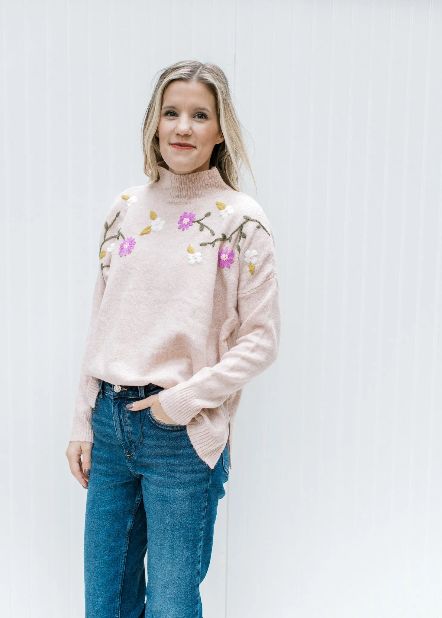 X Flowers on Blush Sweater