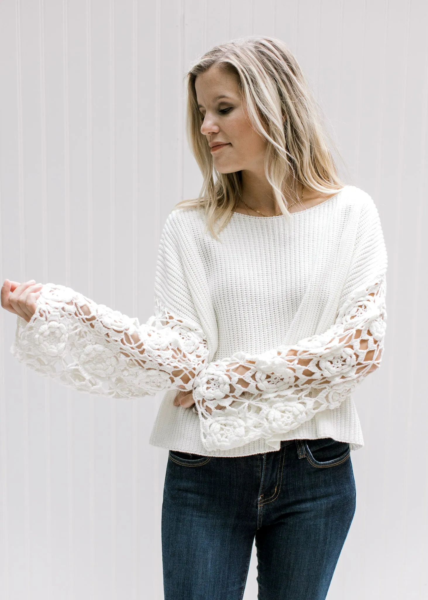 X White Openwork Sleeve Sweater