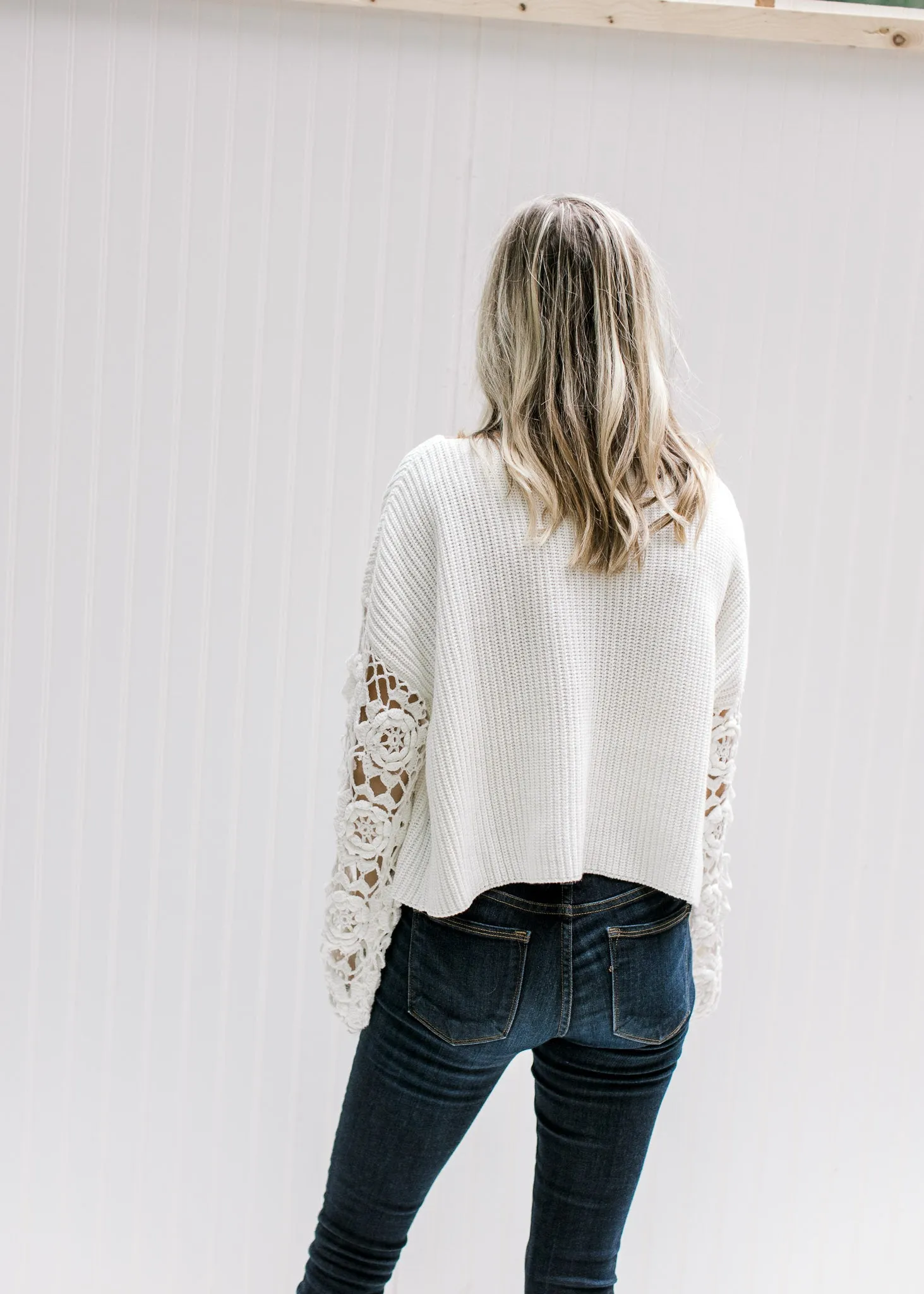 X White Openwork Sleeve Sweater