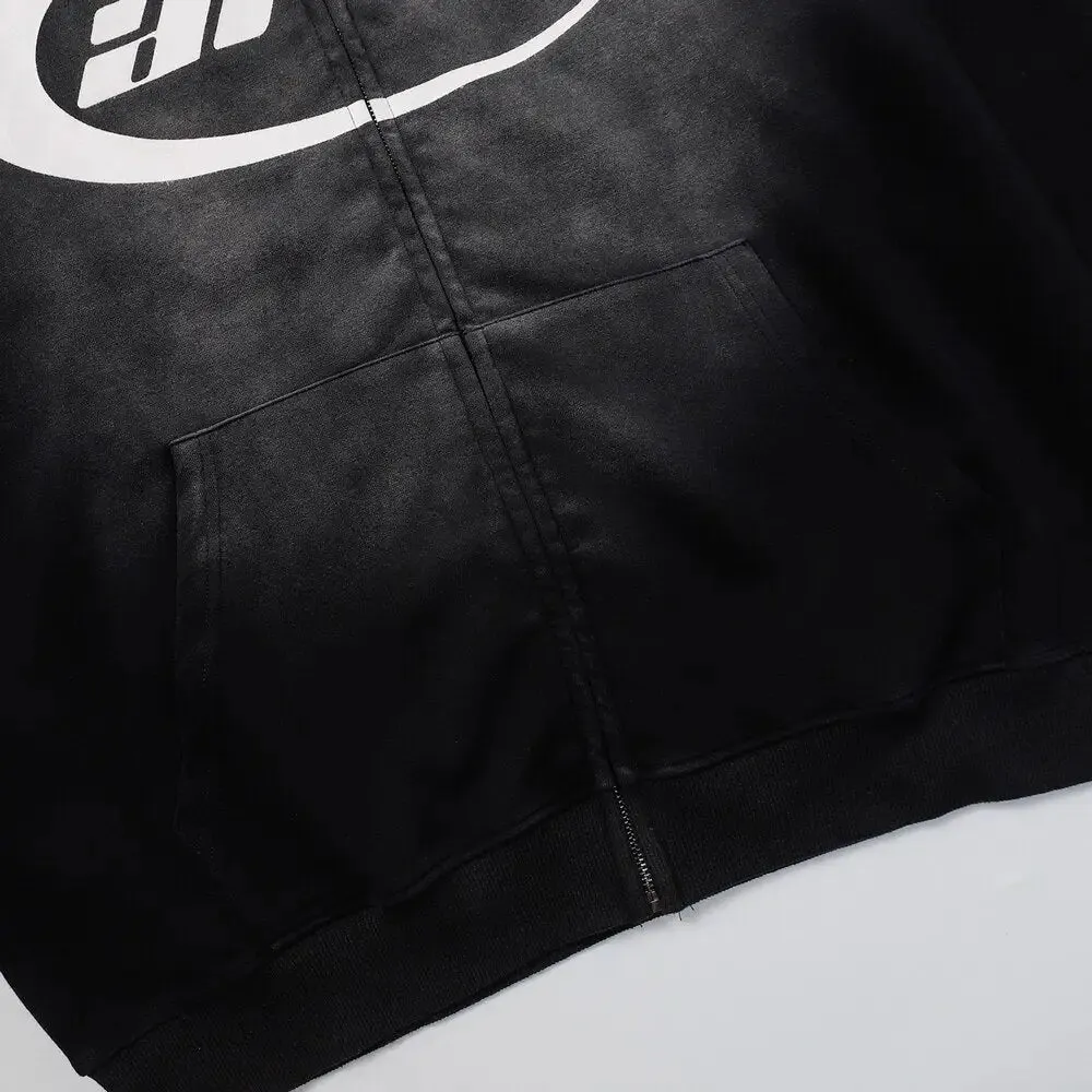 Y2K Letter Print Zip Hoodie for Casual Streetwear Style