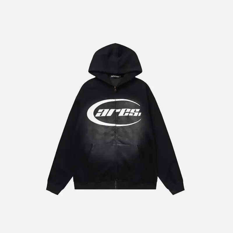 Y2K Letter Print Zip Hoodie for Casual Streetwear Style