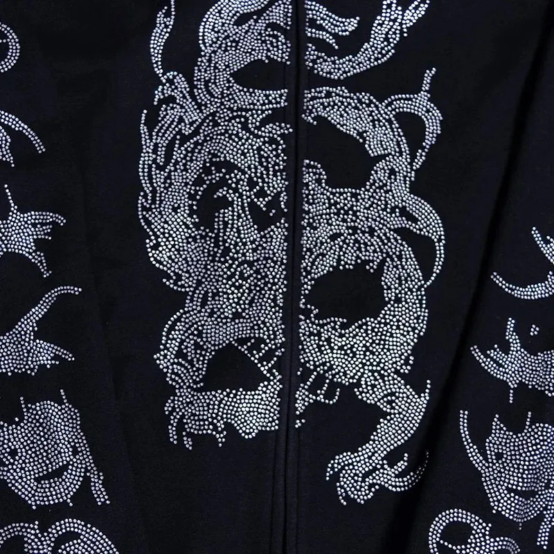 Y2K Rhinestone Cobweb Zip Up Oversized Sweatshirt 2022 Autumn Goth Hoodie Men Women Grunge Hooded Jacket Streetwear Y2K Clothing