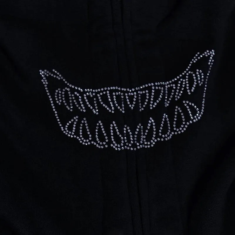 Y2K Rhinestone Cobweb Zip Up Oversized Sweatshirt 2022 Autumn Goth Hoodie Men Women Grunge Hooded Jacket Streetwear Y2K Clothing