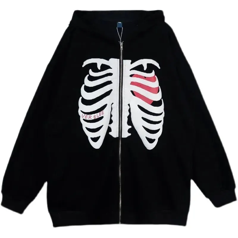 Y2K Rhinestone Cobweb Zip Up Oversized Sweatshirt 2022 Autumn Goth Hoodie Men Women Grunge Hooded Jacket Streetwear Y2K Clothing