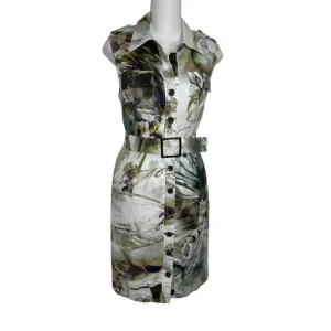 Yansi Fugel Ramie Button Front Shirt Dress Abstract Print ~.4