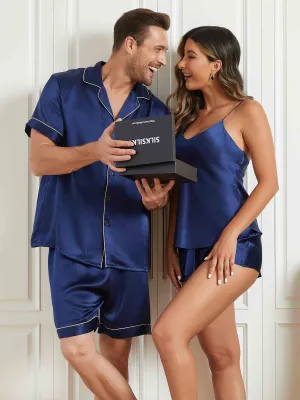 Zijden korte Pyjama Sets Voor Paar (totaal 4 stks)