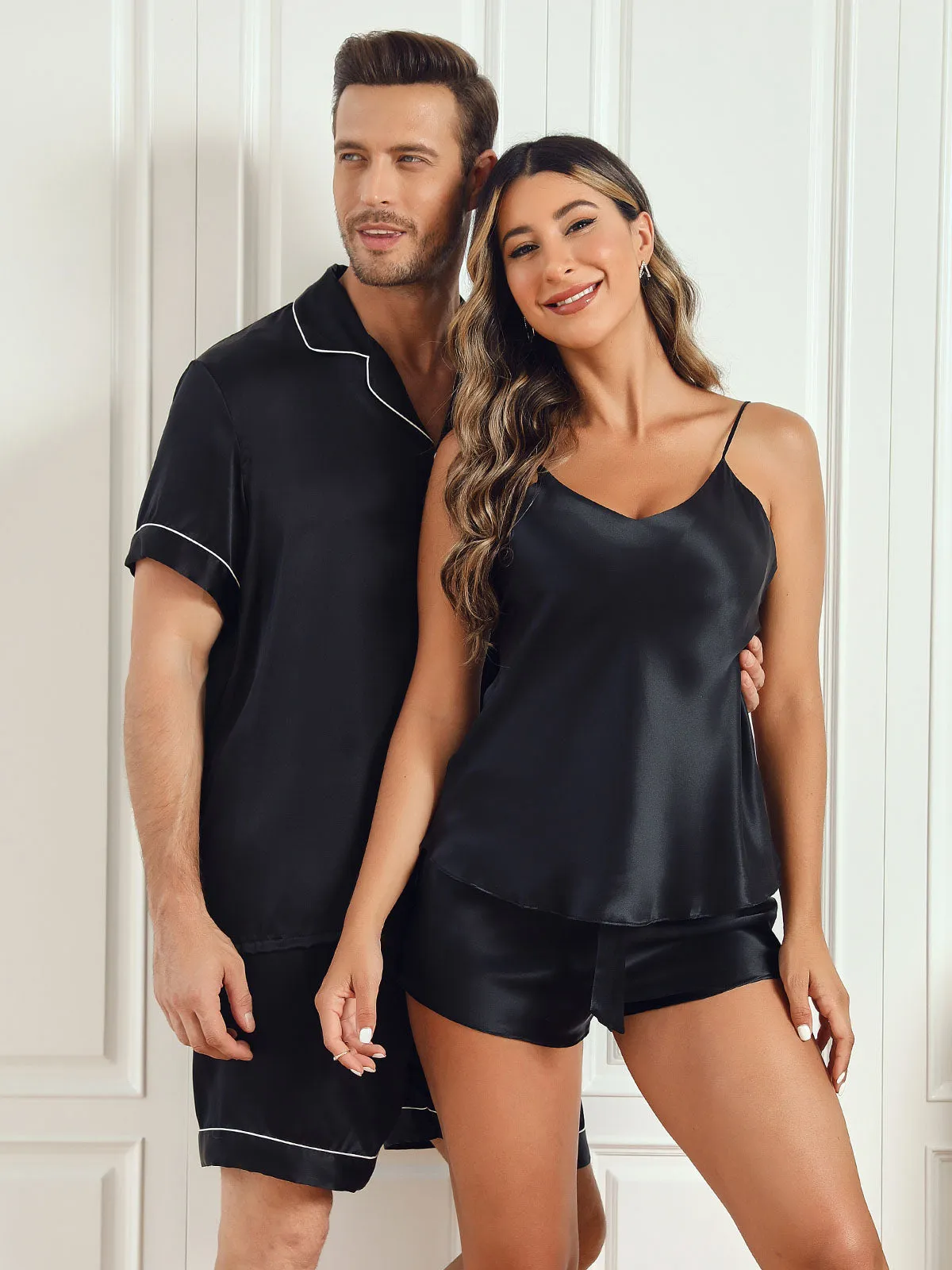 Zijden korte Pyjama Sets Voor Paar (totaal 4 stks)
